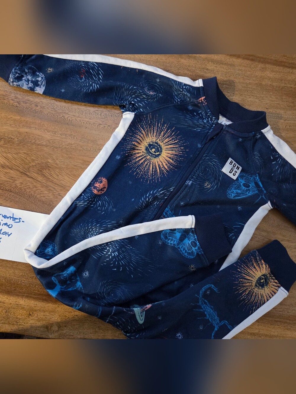 Bonds Navy Space-Print Zipper Jumpsuit with White Trim size 2